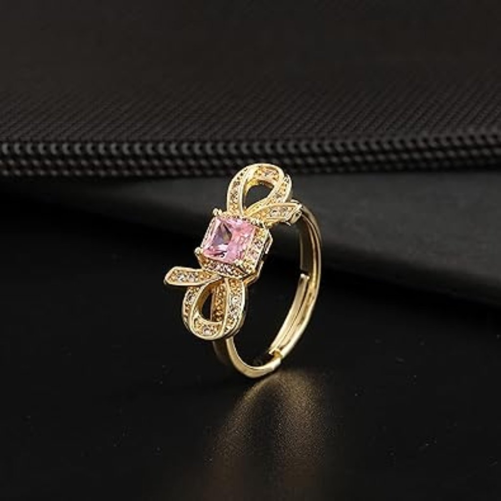 Neiman Marcus 18k Gold Plated Simulated Pink Diamond Knot Ring